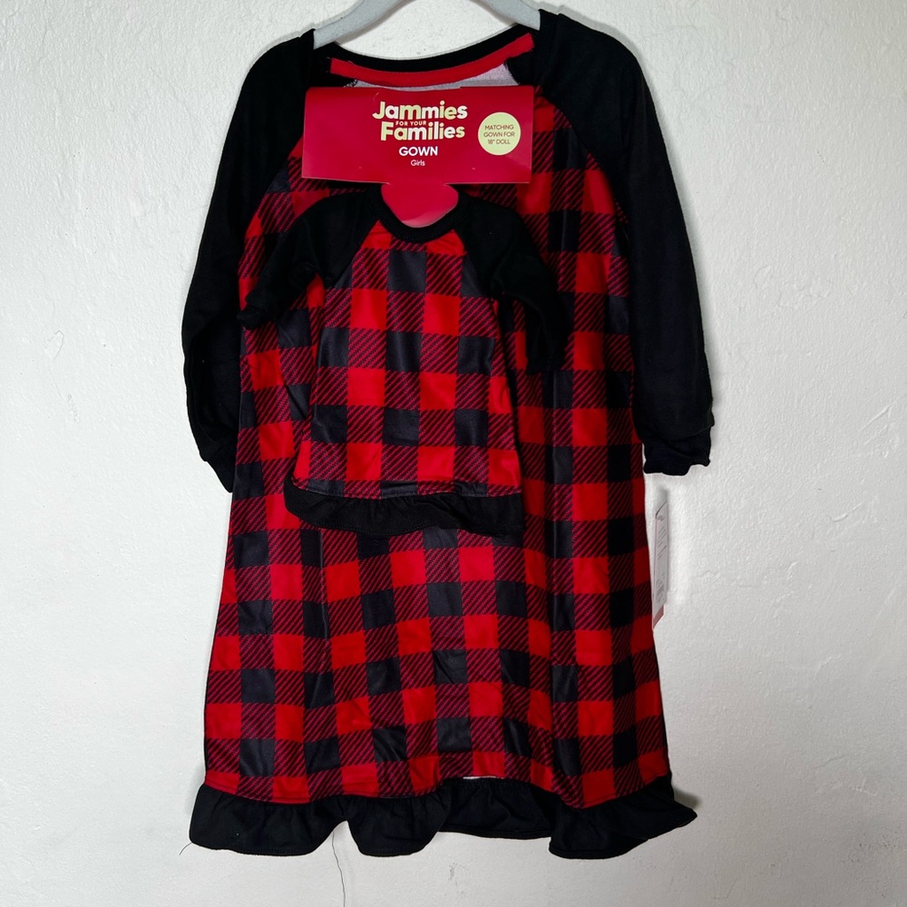 Red and Black Plaid Gown Set